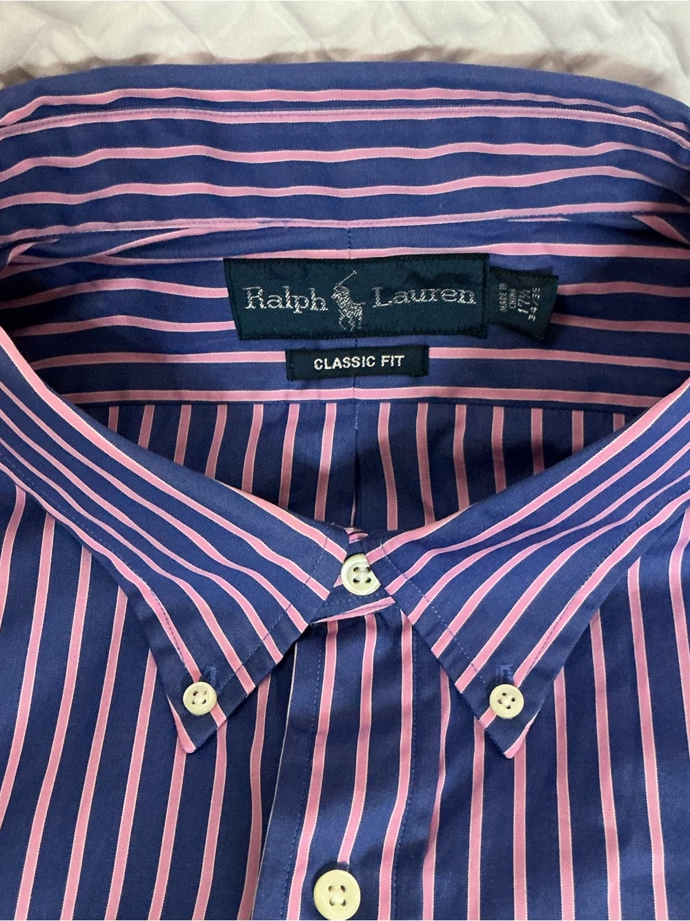 NWT Ralph Lauren Classic Fit Blue and Pink Men’s Button Down 17.5 34/35 - Picture 6 of 7